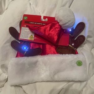 Light up Santa hat with jingle bells and reindeer antlers